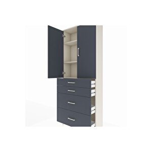 Arges Dolap 3 Raflı 4 Çekmeceli 2 Kapaklı 88x30x221 Aytaşı-antrasit