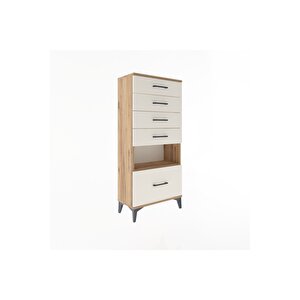 Arges Dolap Tek Raflı 5 Çekmeceli 60x30x134 Çam-aytaşı
