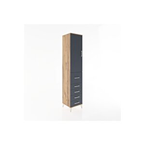 Hyperion Dolap 2 Raflı 5 Çekmeceli Tek Askılı 44x44x221 Çam-antrasit