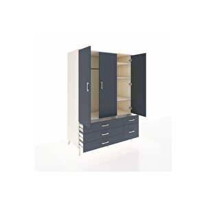 Kronos Dolap 5 Raflı 5 Çekmeceli Tek Askılı 132x59x195 Aytaşı-antrasit/antrasit