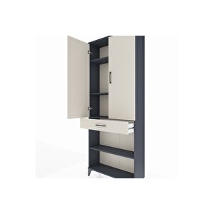 Arges Dolap 4 Raflı Tek Çekmeceli 2 Kapaklı 88x30x221 Antrasit-aytaşı