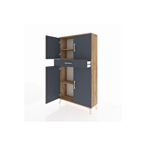 Arges Dolap 3 Raflı Tek Çekmeceli 4 Kapaklı 88x30x163 Çam-antrasit