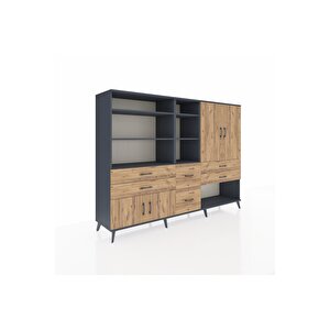 Hyperion Dolap 10 Raflı 6 Çekmeceli 4 Kapaklı 220x44x163 Antrasit-çam