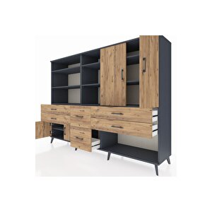 Hyperion Dolap 10 Raflı 6 Çekmeceli 4 Kapaklı 220x44x163 Antrasit-çam