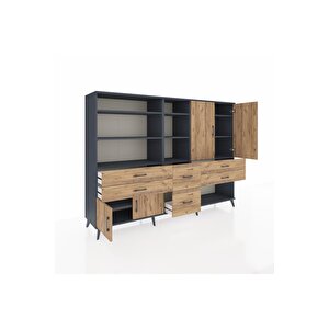 Hyperion Dolap 10 Raflı 6 Çekmeceli 4 Kapaklı 220x44x163 Antrasit-çam