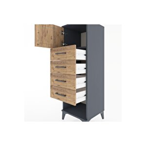 Hyperion Dolap Tek Raflı 4 Çekmeceli Tek Kapaklı 44x44x134 Antrasit-çam