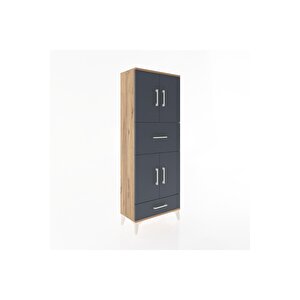 Arges Dolap 4 Raflı 2 Çekmeceli 4 Kapaklı 60x30x163 Çam-antrasit