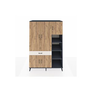 Kronos Dolap 10 Raflı Tek Çekmeceli 5 Kapaklı 132x59x195 Antrasit-çam/aytaşı