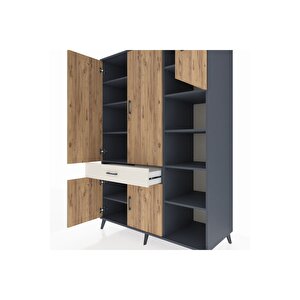 Kronos Dolap 10 Raflı Tek Çekmeceli 5 Kapaklı 132x59x195 Antrasit-çam/aytaşı