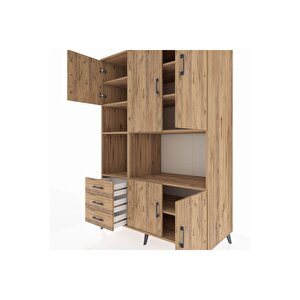 Kronos Dolap 9 Raflı 3 Çekmeceli 5 Kapaklı 132x59x195 Çam-çam/çam