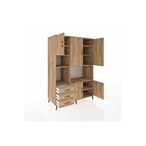 Kronos Dolap 9 Raflı 3 Çekmeceli 5 Kapaklı 132x59x195 Çam-çam/çam