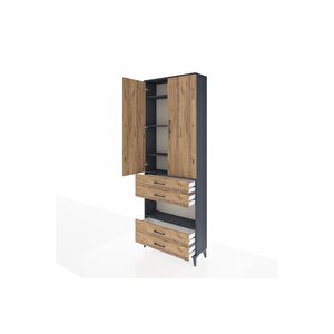 Arges Dolap 5 Raflı 4 Çekmeceli 2 Kapaklı 88x30x243 Antrasit-çam