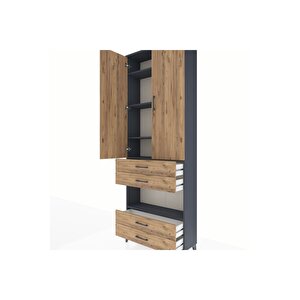 Arges Dolap 5 Raflı 4 Çekmeceli 2 Kapaklı 88x30x243 Antrasit-çam