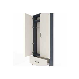 Arges Dolap 2 Raflı Tek Çekmeceli Tek Askılı 88x30x221 Antrasit-aytaşı