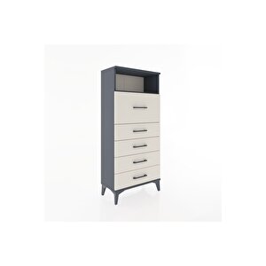 Hyperion Dolap Tek Raflı 5 Çekmeceli 60x44x134 Antrasit-aytaşı