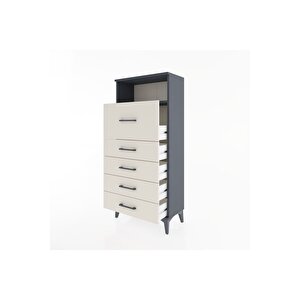Hyperion Dolap Tek Raflı 5 Çekmeceli 60x44x134 Antrasit-aytaşı