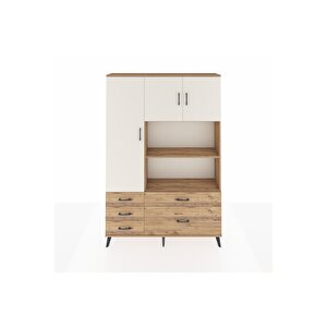Arges Dolap 7 Raflı 5 Çekmeceli 3 Kapaklı 132x30x195 Çam-aytaşı/çam