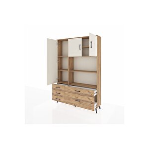 Arges Dolap 7 Raflı 5 Çekmeceli 3 Kapaklı 132x30x195 Çam-aytaşı/çam