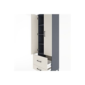 Hyperion Dolap 4 Raflı 2 Çekmeceli 2 Kapaklı 60x44x195 Antrasit-aytaşı