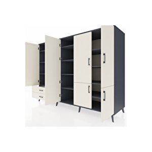 Kronos Dolap 12 Raflı 2 Çekmeceli 7 Kapaklı 220x59x163 Antrasit-aytaşı