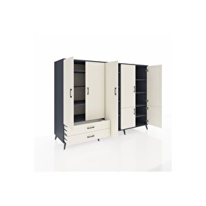 Kronos Dolap 12 Raflı 2 Çekmeceli 7 Kapaklı 220x59x163 Antrasit-aytaşı