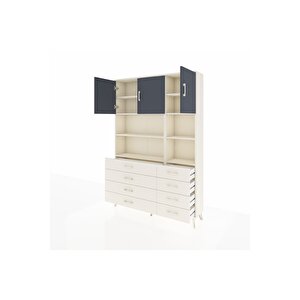 Arges Dolap 8 Raflı 8 Çekmeceli 3 Kapaklı 132x30x195 Aytaşı-antrasit/aytaşı