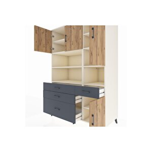 Kronos Dolap 9 Raflı 4 Çekmeceli 4 Kapaklı 132x59x195 Aytaşı-çam/antrasit