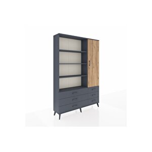 Arges Dolap 8 Raflı 6 Çekmeceli Tek Kapaklı  132x30x195 Antrasit-çam/antrasit