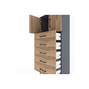 Arges Dolap Tek Raflı 4 Çekmeceli 2 Kapaklı 60x30x134 Antrasit-çam