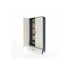 Arges Dolap 5 Raflı Tek Çekmeceli 2 Kapaklı 88x30x182 Antrasit-aytaşı
