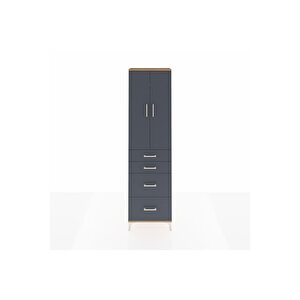 Arges Dolap 2 Raflı 4 Çekmeceli Tek Askılı 60x30x221 Çam-antrasit