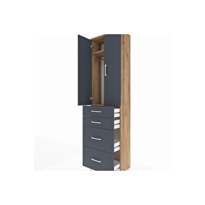 Arges Dolap 2 Raflı 4 Çekmeceli Tek Askılı 60x30x221 Çam-antrasit
