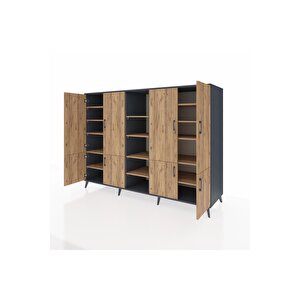 Kronos Dolap 14 Raflı 8 Kapaklı 220x59x163 Antrasit-çam