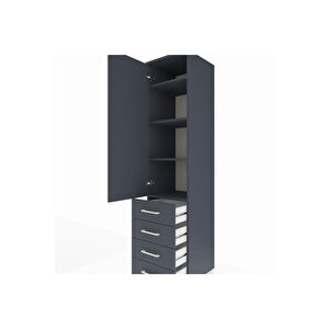 Hyperion Dolap 4 Raflı 4 Çekmeceli Tek Kapaklı 44x44x195 Antrasit-antrasit