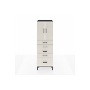 Kronos Dolap Tek Raflı 5 Çekmeceli 2 Kapaklı 60x59x182 Antrasit-aytaşı