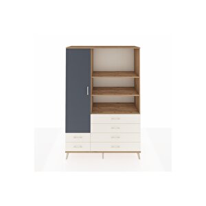 Hyperion Dolap 7 Raflı 6 Çekmeceli Tek Kapaklı  132x44x195 Çam-antrasit/aytaşı