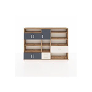 Arges Dolap 13 Raflı 3 Çekmeceli 5 Kapaklı 220x30x163 Çam-antrasit/aytaşı