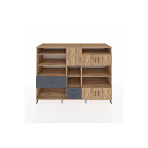 Kronos Dolap 13 Raflı 3 Çekmeceli 5 Kapaklı 220x59x163 Çam-çam/antrasit