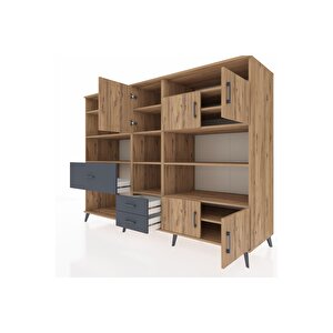 Kronos Dolap 13 Raflı 3 Çekmeceli 5 Kapaklı 220x59x163 Çam-çam/antrasit