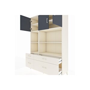Hyperion Dolap 8 Raflı 4 Çekmeceli 3 Kapaklı 132x44x195 Aytaşı-antrasit/aytaşı