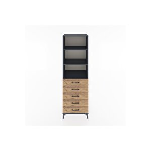 Hyperion Dolap 3 Raflı 5 Çekmeceli 60x44x195 Antrasit-çam