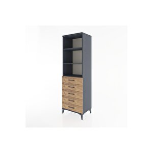 Hyperion Dolap 3 Raflı 5 Çekmeceli 60x44x195 Antrasit-çam
