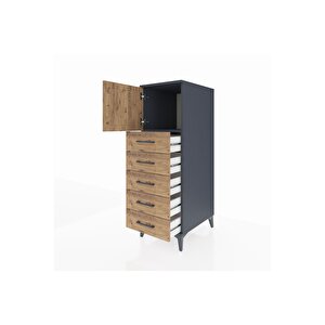 Kronos Dolap Tek Raflı 5 Çekmeceli Tek Kapaklı 44x59x134 Antrasit-çam