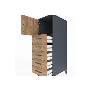 Kronos Dolap Tek Raflı 5 Çekmeceli Tek Kapaklı 44x59x134 Antrasit-çam