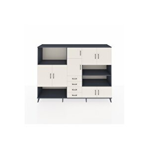 Hyperion Dolap 9 Raflı 4 Çekmeceli 8 Kapaklı 220x44x163 Antrasit-aytaşı