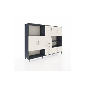 Hyperion Dolap 9 Raflı 4 Çekmeceli 8 Kapaklı 220x44x163 Antrasit-aytaşı