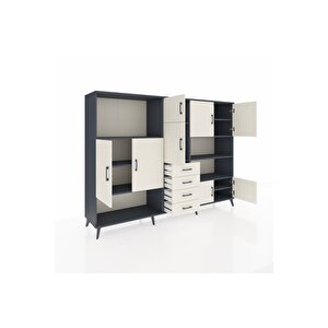 Hyperion Dolap 9 Raflı 4 Çekmeceli 8 Kapaklı 220x44x163 Antrasit-aytaşı