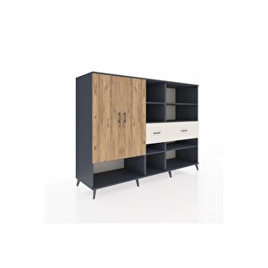 Kronos Dolap 10 Raflı 2 Çekmeceli 2 Kapaklı 220x59x163 Antrasit-çam/aytaşı