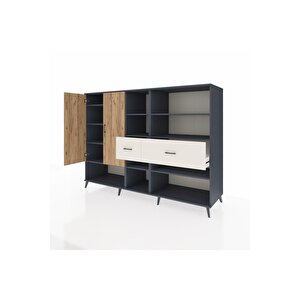 Kronos Dolap 10 Raflı 2 Çekmeceli 2 Kapaklı 220x59x163 Antrasit-çam/aytaşı