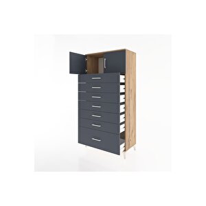 Hyperion Dolap Tek Raflı 7 Çekmeceli 2 Kapaklı 88x44x182 Çam-antrasit